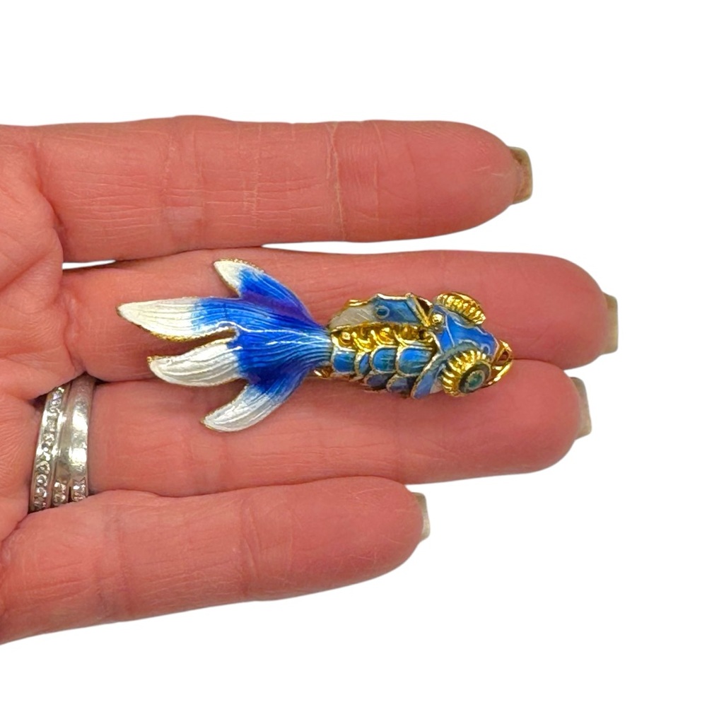 Vintage Chinese Silver Filigree Cloisonné Enamel Articulated Koi Fish Pendants - Picture 5 of 9